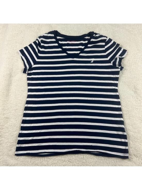 Nautica Tops - Nautica Women's Navy White Striped V-Neck Short Sleeve Tee Shirt Casual Top